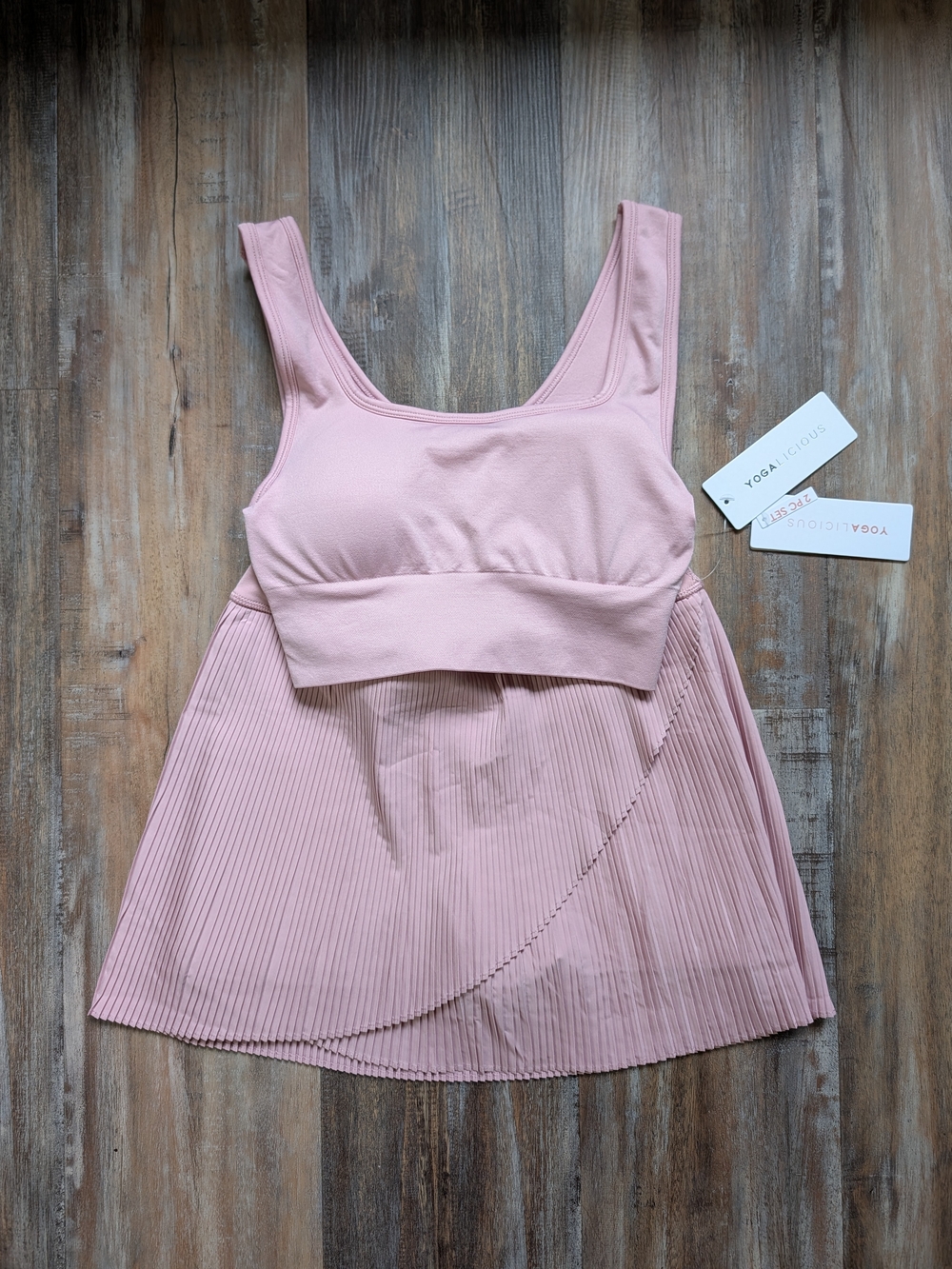 Yogalicious Women's Pink Pleated Tank Dress